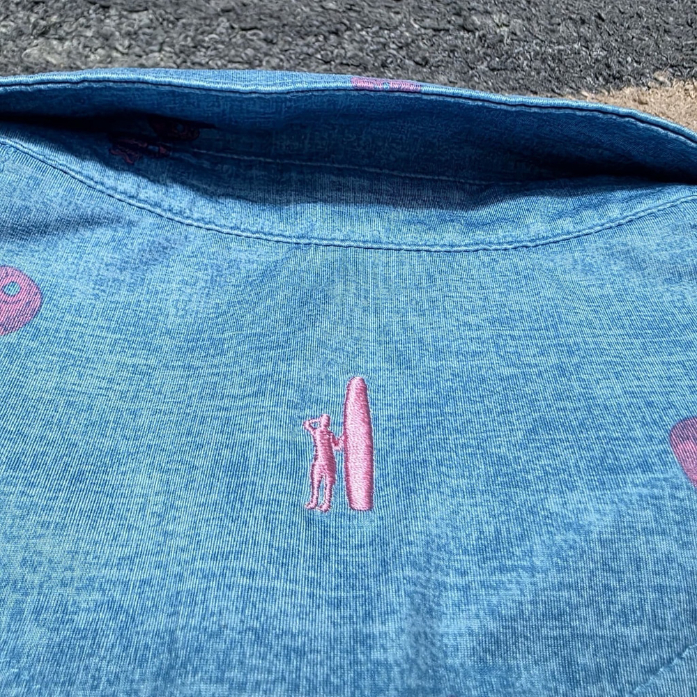johnnie-O Blue Polo with Pink Skull Motif - Picture 8 of 11